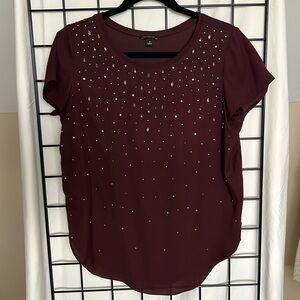 Ann Taylor Sparkle Front Maroon Top Small
